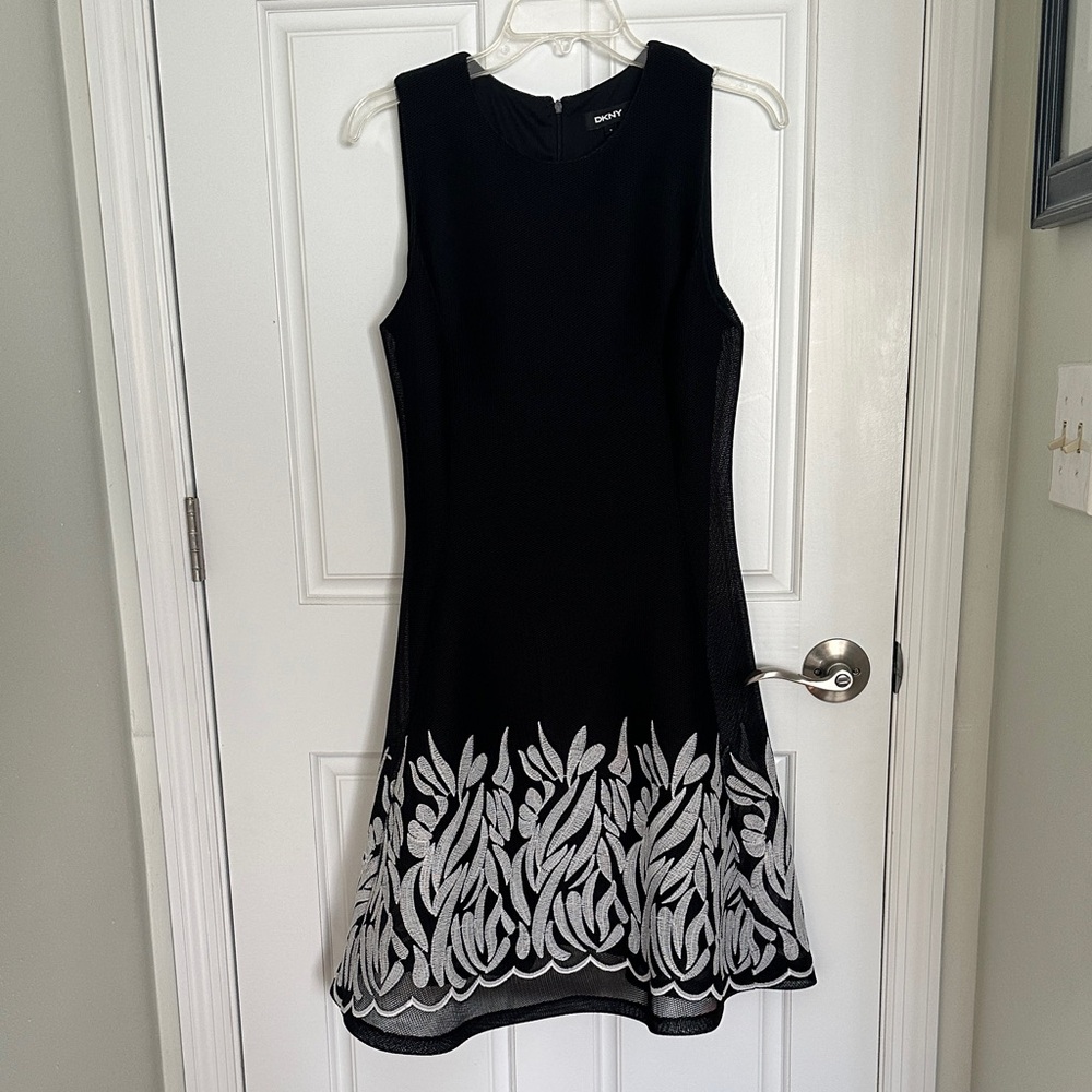 DKNY Embroidered Mesh Sleeveless Fit & Flare Dress